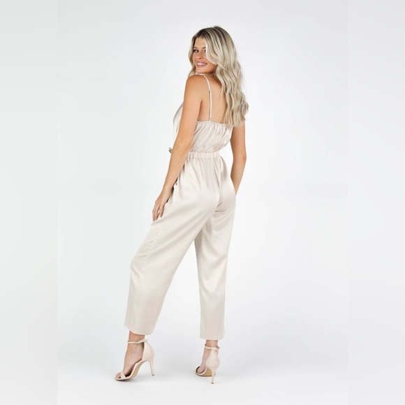 Kittenish - Champagne Silky Cowl Neck Jumpsuit - Picture 3 of 15